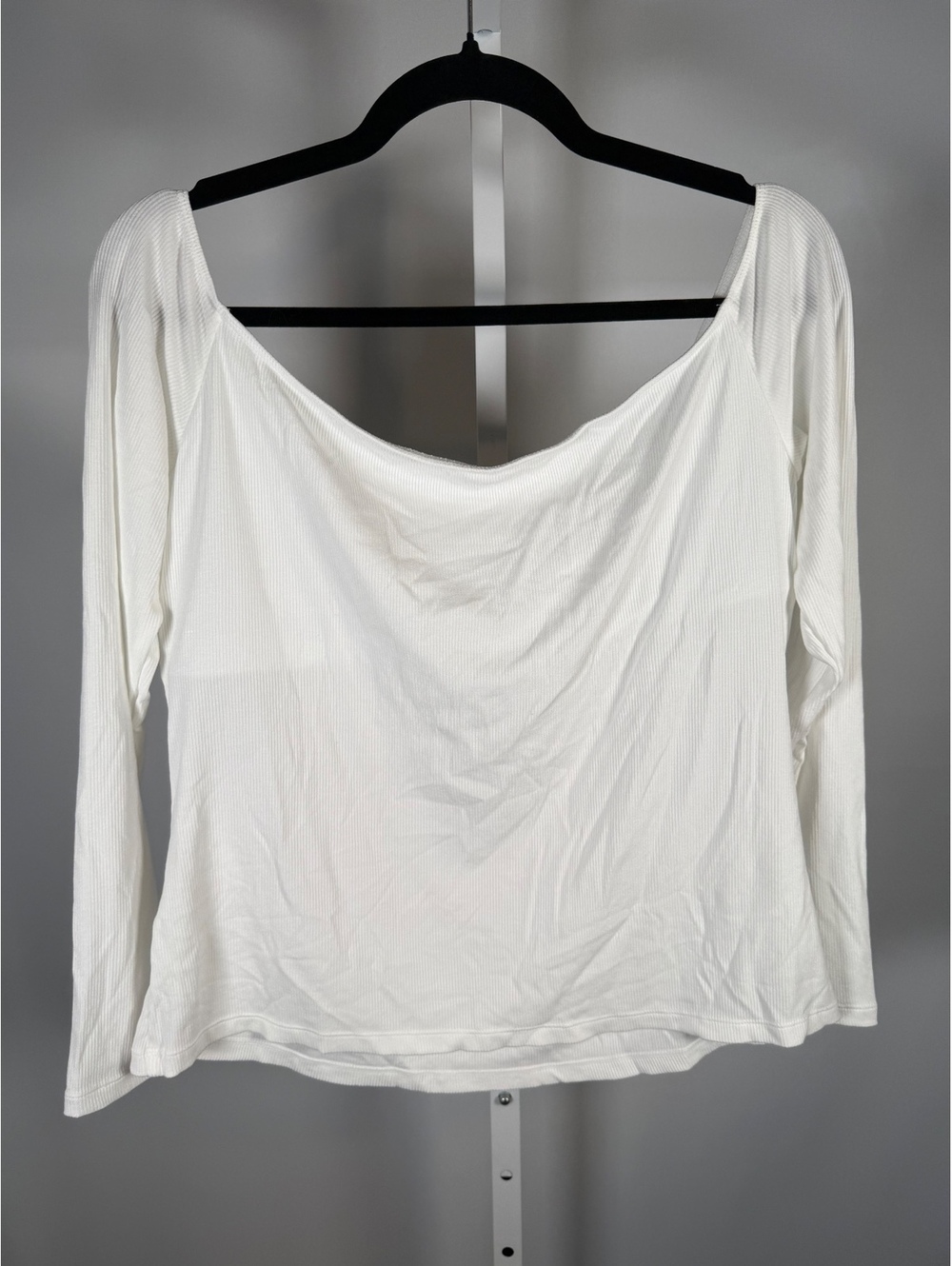 Halara Ribbed Knit Off Shoulder Long Sleeve 2-in-1 Casual Top White Size XL - Picture 4 of 9